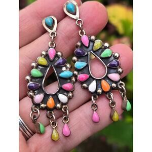 RARE Vintage HOB House of Bangles Sterling Silver Multi Stone Dangle Earrings